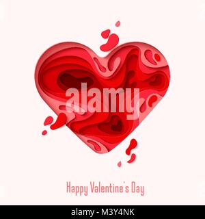 Happy Valentines Tag Grußkarte. 3d-Papier herzen Konzept Design Hintergrund. Vector Illustration. Papier carving Herzen Formen mit Schatten. Februar Stock Vektor