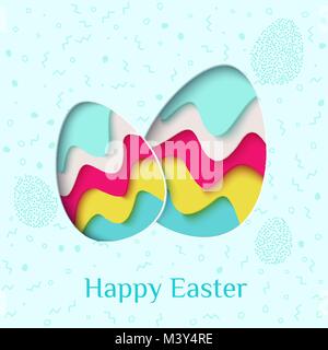 Frohe Ostern Grußkarte. 3d-Papier Ostereier urlaub Hintergrund. Vector Illustration. Papier carving Ei form mit Schatten Stock Vektor