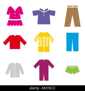 Set aus bunten Icons der verschiedenen Kleidung Stock Vektor