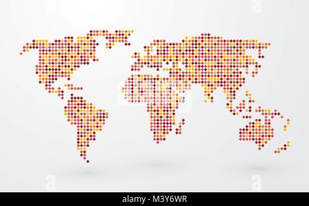 Einfach Karte der Welt mit farbigen Quadraten Stock Vektor