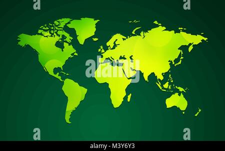 Grüne Welt Karte bio Thema Natur auf dunklem Hintergrund Stock Vektor