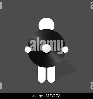 Abbildung Mann hält Vinyl Schallplatte LP Stock Vektor