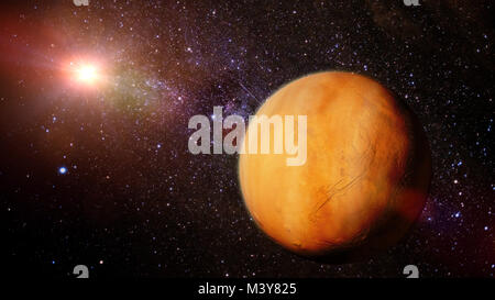 Planet Mars mit Sand Storm und Wolken, beleuchtet von der Sonne und der Sterne (3D-Rendering, Elemente dieses Bild von der NASA eingerichtet sind). Stockfoto