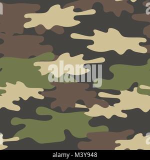 Camouflage nahtlose Muster. Militär Armee wiederholen Textur. Grün Braun Olive Farben Wald Hintergrund. Stock Vektor