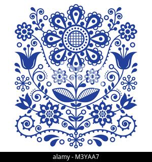Skandinavische vektor Volkskunst Muster, florale Retro ornament Design, nordischen Stil ethnische Dekoration. Stock Vektor