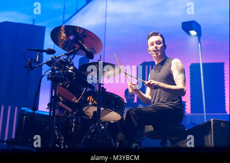 Liverpool, Großbritannien. 12. Februar 2018. Irische Band, das Script, an der Liverpool Echo Arena während der Tour ihre "Freiheit" durchführen. Credit: Paul Warburton/Alamy leben Nachrichten Stockfoto