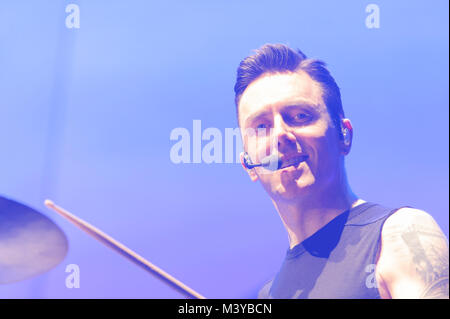 Liverpool, Großbritannien. 12. Februar 2018. Irische Band, das Script, an der Liverpool Echo Arena während der Tour ihre "Freiheit" durchführen. Credit: Paul Warburton/Alamy leben Nachrichten Stockfoto