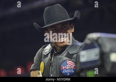 Kansas City, Missouri, USA. 10 Feb, 2018. KEYSHAWN WHITEHORSE lächelt während der Pbr Caterpillar Classic gehalten an der Sprint Center in Kansas City, Missouri. Credit: Amy Sanderson/ZUMA Draht/Alamy leben Nachrichten Stockfoto