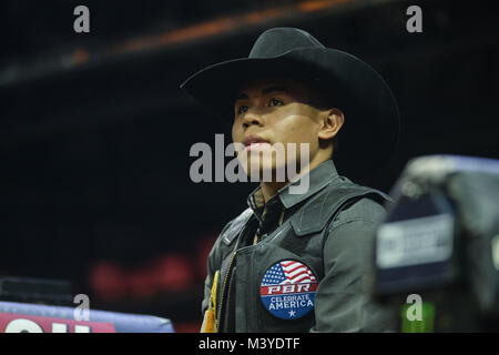 Kansas City, Missouri, USA. 10 Feb, 2018. KEYSHAWN WHITEHORSE lächelt während der Pbr Caterpillar Classic gehalten an der Sprint Center in Kansas City, Missouri. Credit: Amy Sanderson/ZUMA Draht/Alamy leben Nachrichten Stockfoto