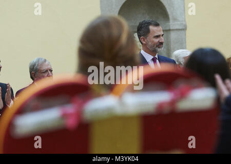 Madrid, Madrid, Spanien. 13 Feb, 2018. König Felipe VI. von Spanien teilnehmen und Publikum zu gewinnen Kinder der 36. Ausgabe des School Contest'' "Was ist ein König für Sie?" im El Pardo Palastes am 13. Februar 2018 in Madrid, Spanien Credit: Jack Abuin/ZUMA Draht/Alamy leben Nachrichten Stockfoto