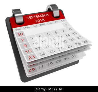 3d-monatskalender Perspektive isolieren, September 2018 Seite Stockfoto