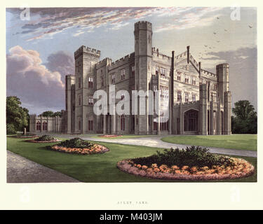 Vintage Gravur von apley Hall ist ein englischer Gotik Revival Haus in Stockton, Shropshire. Eine Reihe von malerischen Blick auf die Sitze der Nobl Stockfoto