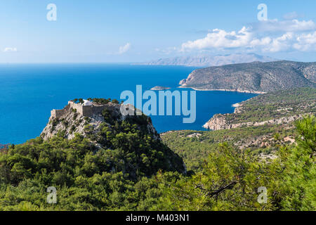 Mit Blick auf die venezianische Burg von Monolithos im Jahre 1480 von den Rittern des heiligen Johannes, Rhodes, Griechenland, Europa gebaut Stockfoto