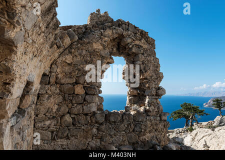 Die venezianische Burg von Monolithos im Jahre 1480 durch die Ritter von St. John gebaut, Rhodos Griechenland Europa Stockfoto