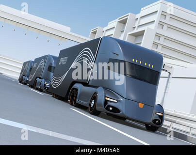 Eine Flotte von Lkw fahren auf der Autobahn. 3D-Bild. Stockfoto