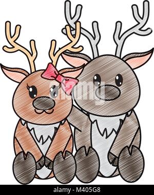 Geriebenen Rentier paar niedliche Tier zusammen Stock Vektor