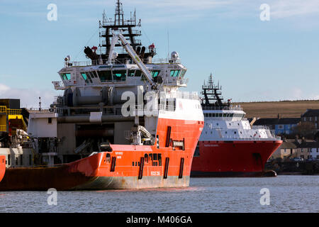 Öl Versorgungsschiff 'Pacific Herzogin "Ankunft Montrose Schottland. Stockfoto