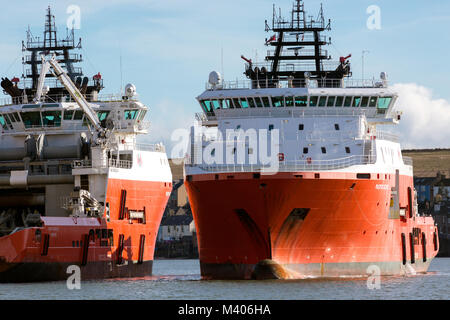 Öl Versorgungsschiff 'Pacific Herzogin "Ankunft Montrose Schottland. Stockfoto