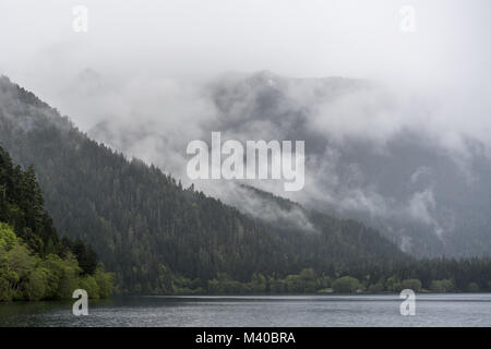 Misty Wolken in den Bergen oberhalb von Crescent Lake in Olympic National Park, Washington Stockfoto