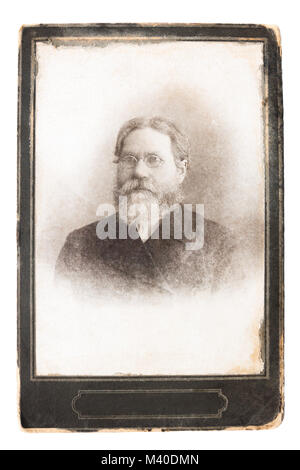 Retro antik Foto Anfang des 20. Jahrhunderts. vintage Foto, Portrait alter Mann mit Bart und Schnurrbart mit Brille 1900s 20. Stockfoto