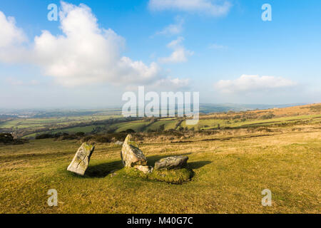 Blick nach Westen über Tavistock, von Whitchurch, Nationalpark Dartmoor, Devon, UK gesehen. Stockfoto