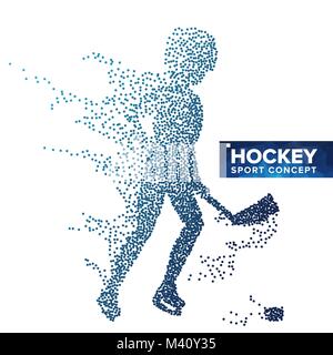Hockey Player Silhouette Vektor. Grunge Rasterpunkte. Dynamische Eishockey Sportler in Aktion. Sport, Spiel, Wettbewerbe, Event Konzept. Lllustrat Stock Vektor