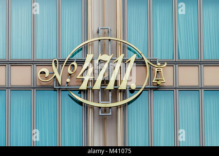 Köln, Deutschland - 12. FEBRUAR 2018: 4711 Store Logo. 4711 Marke. Köln Parfümerie Stockfoto