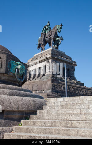 Deutsche Eck (Deutsches Eck), Imperial Wilhelm Statue, Koblenz, Rheinland-Pfalz, Deutschland, Europa Stockfoto