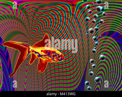 Halluzinogene Bild. Goldenen Fisch. 3D-Rendering Stockfoto