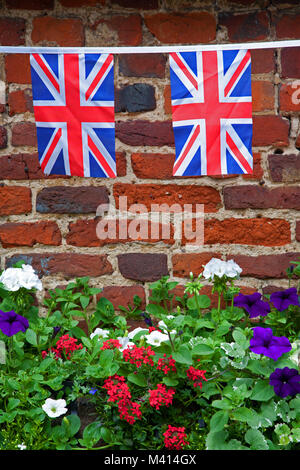 Union Jack bunting Kennzeichnung Königin Elisabeth II Diamond Jubilee 2012. Stockfoto