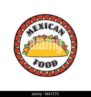 Mexikanisches Essen Symbol. Traditionelle Küche. Mexikanische Gericht doodles unterzeichnen. Fastfood Symbol. Runde Form unterzeichnen. Fastfood Symbol. Stock Vektor