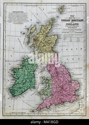 1839 Mitchell Karte - Britische Inseln - Großbritannien - England Wales Schottland Irland London Dublin Edinburgh Stockfoto