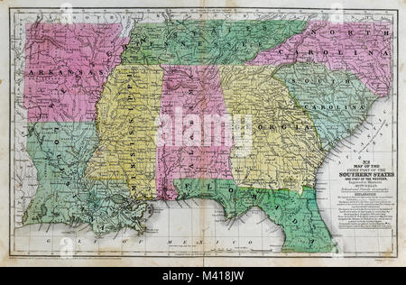 1839 Mitchell Karte - USA - Südstaaten Louisiana Mississippi Arkansas, Alabama, Tennessee Stockfoto