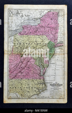 1839 Mitchell Karte - Mid-Atlantic Staaten - New York Pennsylvania New Jersey Delaware Maryland Virginia North Carolina Washington, DC - Vereinigte Staaten Stockfoto