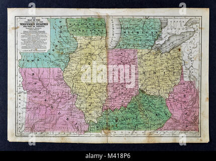 1839 Mitchell Karte - Upper Midwest Staaten - Missouri Illinois Indiana Kentucky Ohio Michigan - Usa Stockfoto