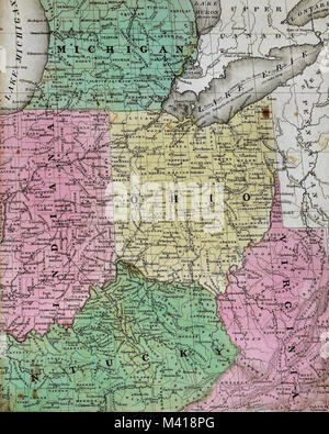 1839 Mitchell Karte - Midwest Staaten - Indiana, Ohio, Kentucky Michigan West Virginia - Usa Stockfoto