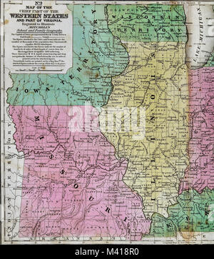 1839 Mitchell Karte - Upper Midwest Staaten - Missouri Illinois Indiana Kentucky Ohio Michigan - Usa Stockfoto