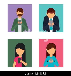 Satz Leute mit Handy Avatare Stock Vektor