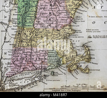 1839 Mitchell Karte - New England - Massachusetts Rhode Island Vermont, Connecticut New Hampshire Maine - Usa Stockfoto