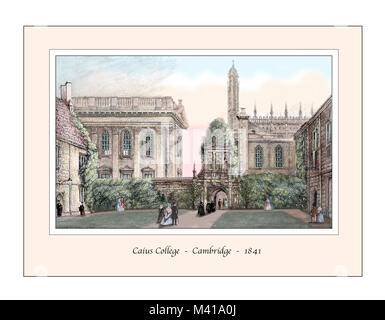 Caius College Cambridge Original Design im 19. Jahrhundert Gravur auf der Grundlage Stockfoto