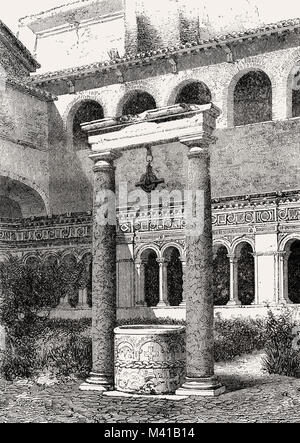 Das Kloster Hof, Brunnen, Basilika St. Johann im Lateran, Rom, Italien, 19. Jahrhundert Stockfoto