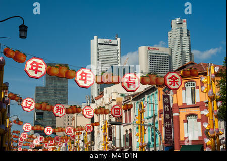 12.02.2018, Singapur, Republik Singapur, Asien - Jährliche street Deko entlang South Bridge Road für das chinesische Neujahrsfest. Stockfoto