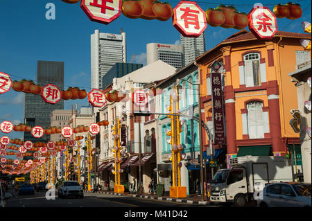 12.02.2018, Singapur, Republik Singapur, Asien - Jährliche street Deko entlang South Bridge Road für das chinesische Neujahrsfest. Stockfoto