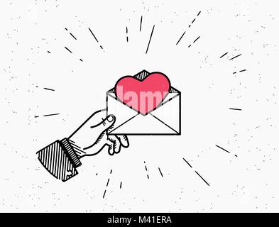 Saint Valentinstag Vector Illustration im Retro-Stil mit Sunburst isoliert auf weißem Stock Vektor