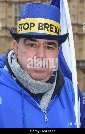 Steve Bray, SODEM, Stand der Missachtung der Europäischen Bewegung, Anti Brexit Demonstrant, Houses of Parliament, Westminster, London > Großbritannien Stockfoto