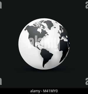 Schwarze Erde Globe World Map Design Amerika Stock Vektor