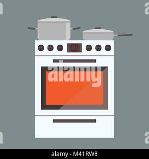 Abbildung: Herd Gasherd mit Vorderansicht. Flach und Farbe Stock Vektor