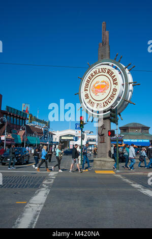 San Francisco, CA - Februar 03: San Francisco Fisherman's Wharf District Stockfoto