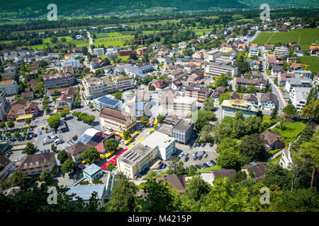 Luftaufnahme der Stadt Vaduz, Liechtenstein Stockfoto