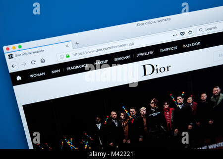 LONDON, Großbritannien - 8. FEBRUAR 2018: Die Homepage der offiziellen Website für Christian Dior - der Europäischen Luxus Firma, am 8. Februar 2018. Stockfoto